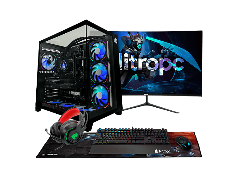 PC Gaming - NITROPC Pack Extremo, Intel Core i7-12700KF (12 núcleos, 20 hilos | 3,60 GHz hasta 5,00 GHz), Monitor 27" 300Hz, 32 GB RAM, 1 TB SSD, GeForce RTX™ 5060, Windows 11 Pro, Negro