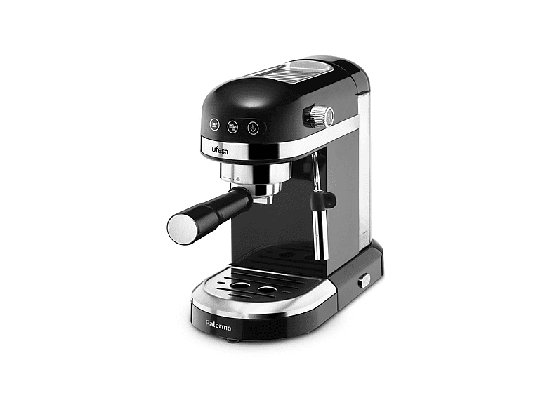 Cafetera express - UFESA PALERMO BLACK 1350W, 20 BAR, SISTEMA DE CALENTAMIE, 20 bar, 1500 W, 2 tazas, Negro
