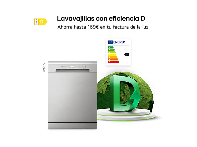 Lavavajillas - LG DF142FV, 14 servicios, 5 programas, 60 cm, QuadWash™, Inverter Direct Drive™, Inox antihuellas — foto 5