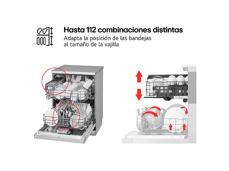 Lavavajillas - LG DF142FV, 14 servicios, 5 programas, 60 cm, QuadWash™, Inverter Direct Drive™, Inox antihuellas — foto 7