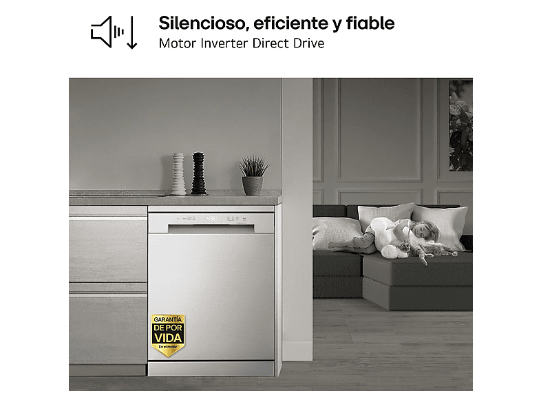 Lavavajillas - LG DF142FV, 14 servicios, 5 programas, 60 cm, QuadWash™, Inverter Direct Drive™, Inox antihuellas — foto 9