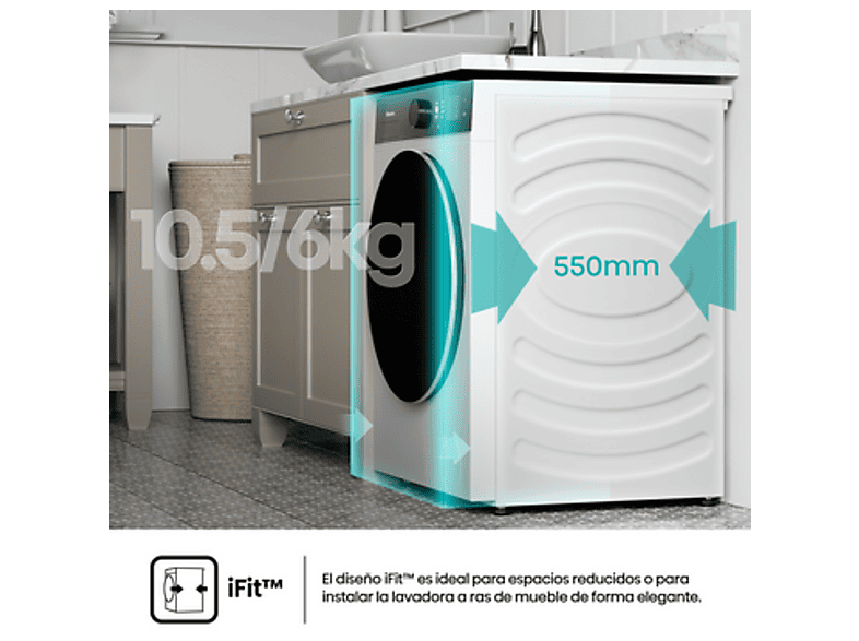 Lavadora secadora - Hisense WD5I1045BWQ, 10.5/6 Kg, iFit, WiFi, Programa especial mascotas, Blanco — foto 7
