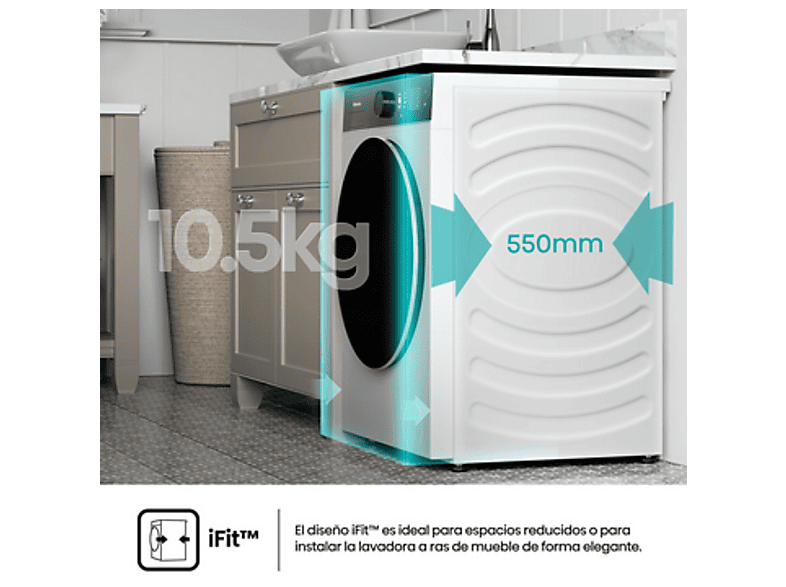 Lavadora carga frontal - Hisense WF5I1045BWQ , 10.5 kg, 1400 RPM, 18 programas, Fondo reducido 55.5 cm, Autodosificación, Blanco — foto 10