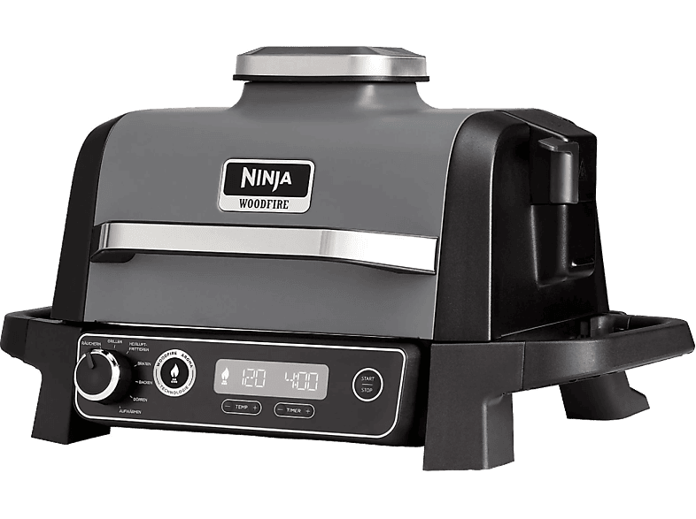 Grill - Ninja Woodfire OG701EU, 2400 W, Para exteriores, 7 funciones de cocción, Barbacoa eléctrica, Negro