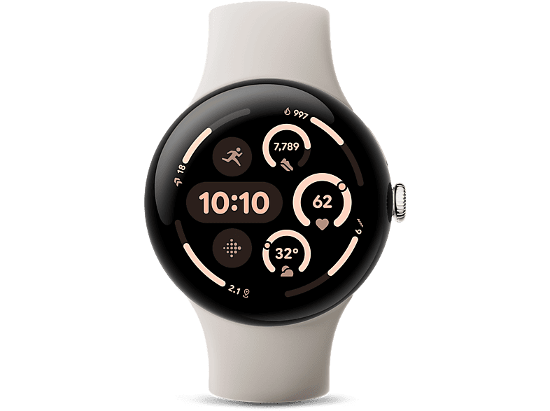 Smartwatch - Google Pixel Watch 3, AMOLED, 45 mm, S-L, Aluminio 100% reciclado, Porcelana