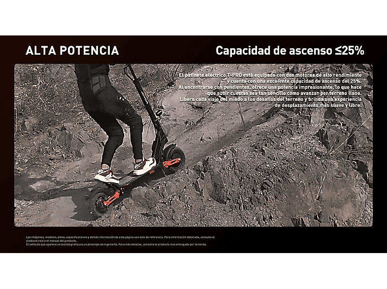 Patinete eléctrico - JOYOR T-PRO, Pot. máx. 1000 W, Carga máx. 120 kg, negro (Ref. 179048012) — foto 3