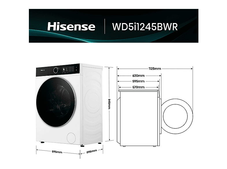 Lavadora secadora - Hisense WD5I1245BWR, 12/8 Kg, iFIT, Wi Fi, Programa especial mascotas, Blanco — foto 3