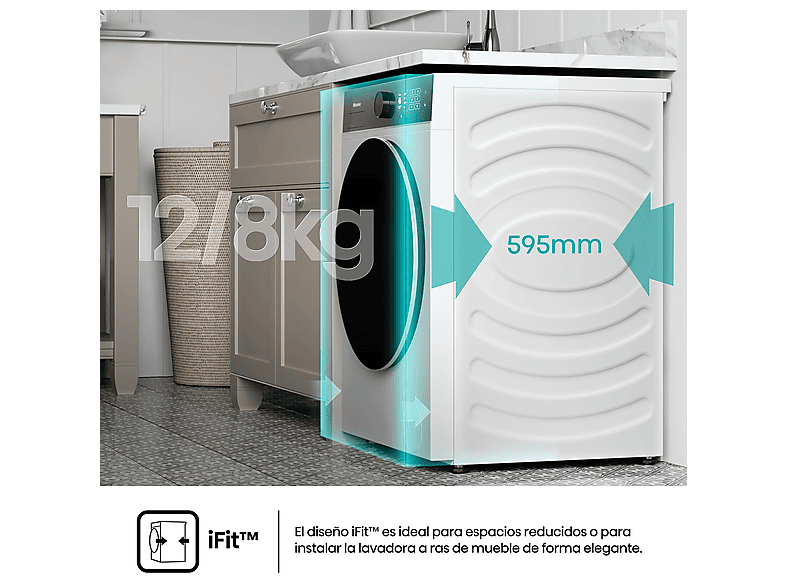Lavadora secadora - Hisense WD5I1245BWR, 12/8 Kg, iFIT, Wi Fi, Programa especial mascotas, Blanco — foto 6