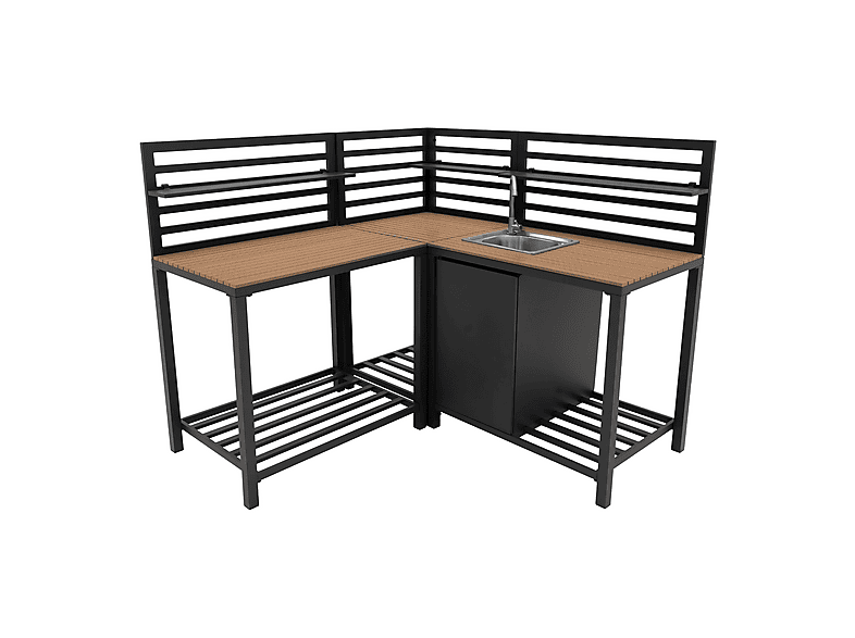 Mueble de cocina - MONSTER De exterior Modular Aluminio y Madera de 3 Piezas, 240 cm x 61,5 cm x 127,5 cm, Gris