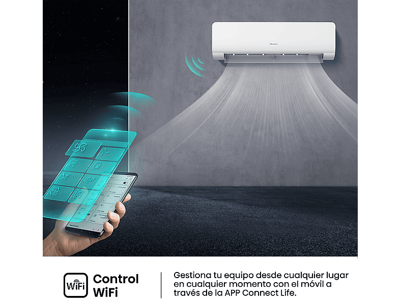 Aire acondicionado Split 1 x 1 - Hisense KC50 Smart Clima, 5000 fg/h, Wi Fi, Autolimpieza, Blanco — foto 4